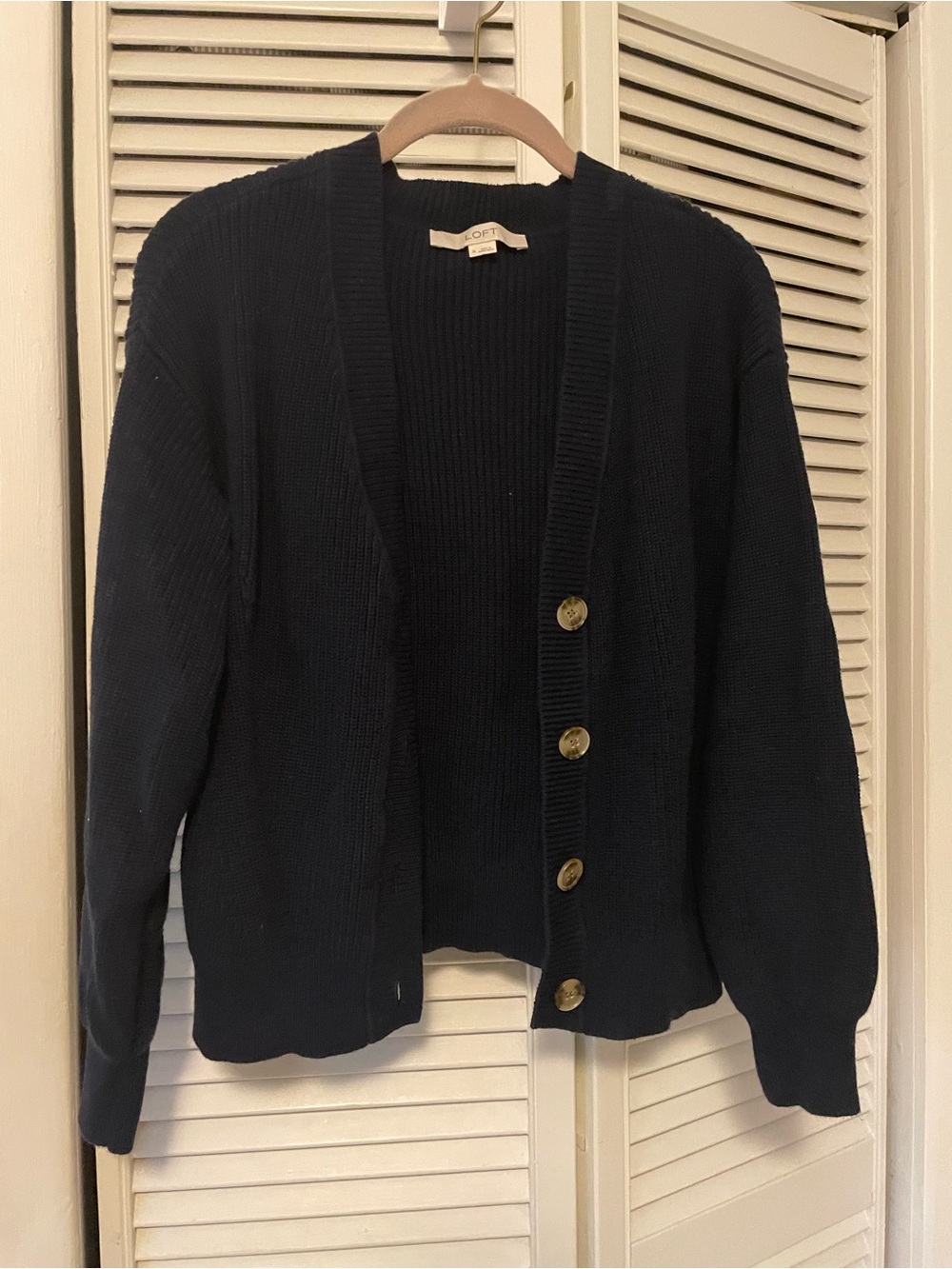 LOFT Navy Blue Ribbed Cardigan with Buttons